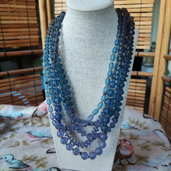 Multi Strand Matte Foggy Dusty Blue Lavender Coldwater Creek Lucite Necklace - Picture 1 of 11